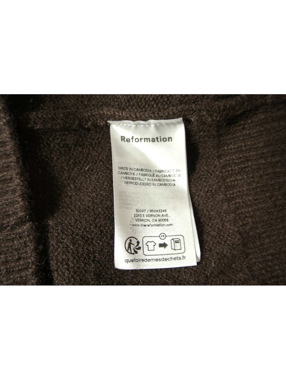 NEW, Reformation Clara Cashmere Crew Cardigan in Brown Sz M #S7620 - Picture 6 of 7